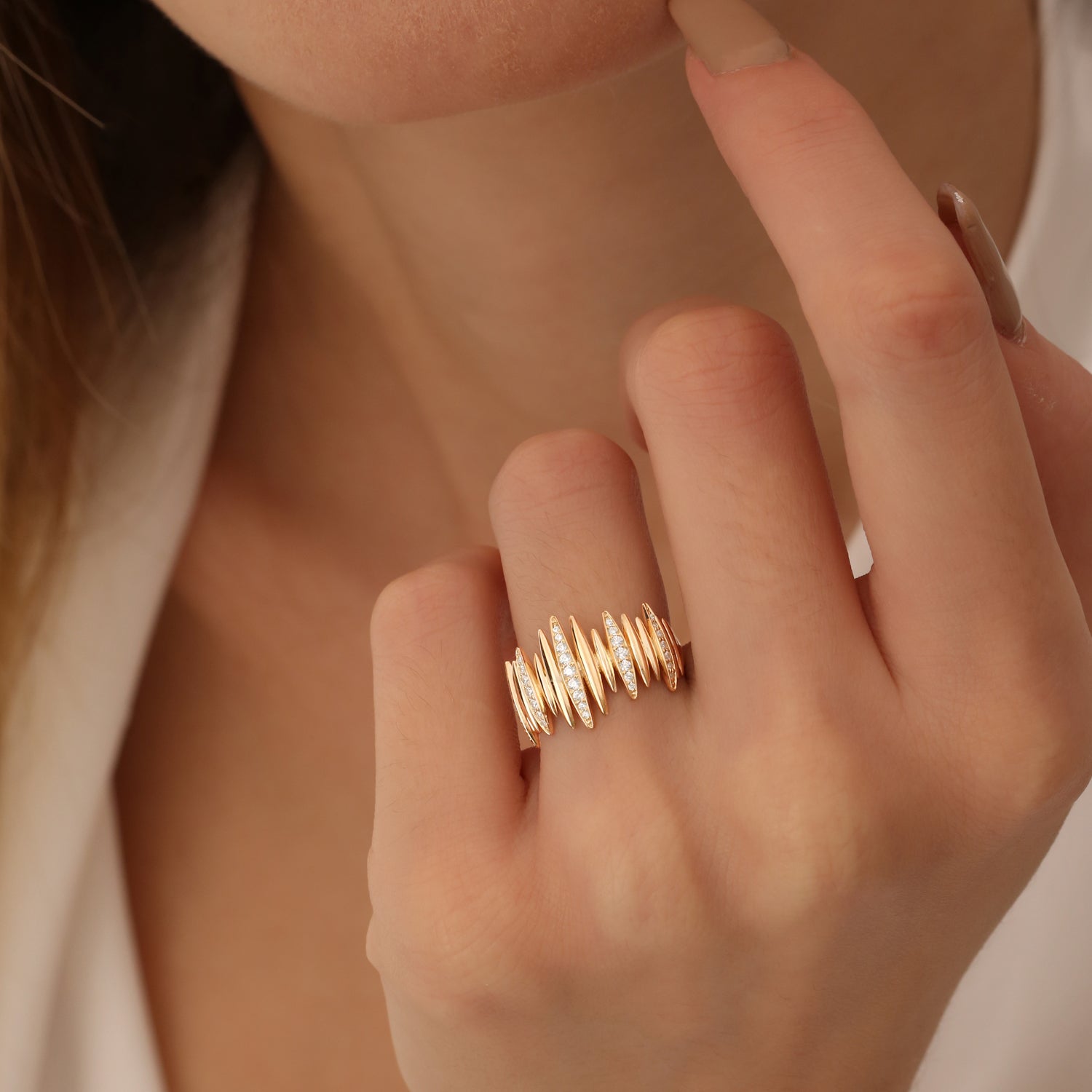 14k Unique Diamond Spike Ring