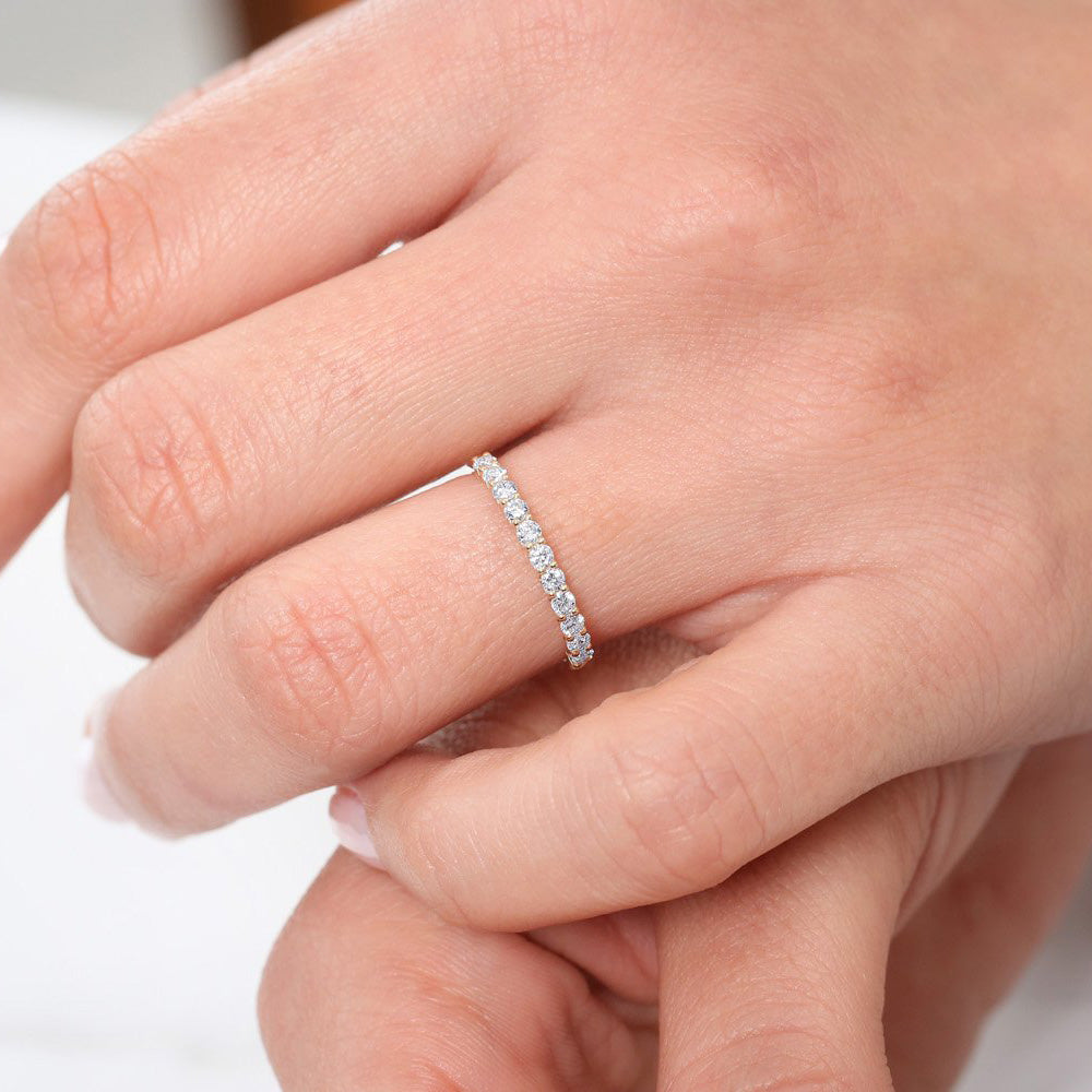 14k 11 Stone U-Shaped Diamond Wedding Band