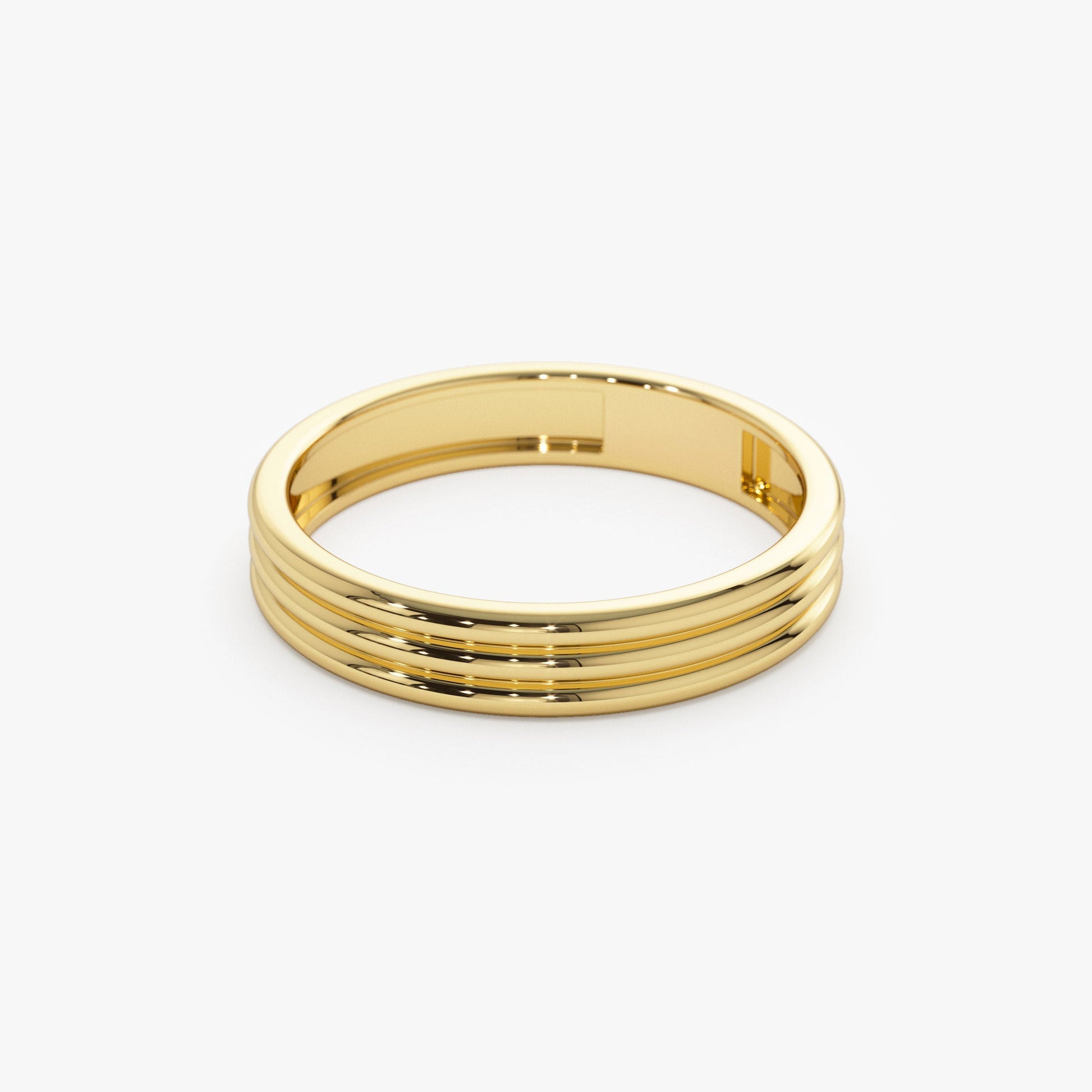 14k 3.5MM Multi Lined Gold Wedding Ring - Geum Jewels
