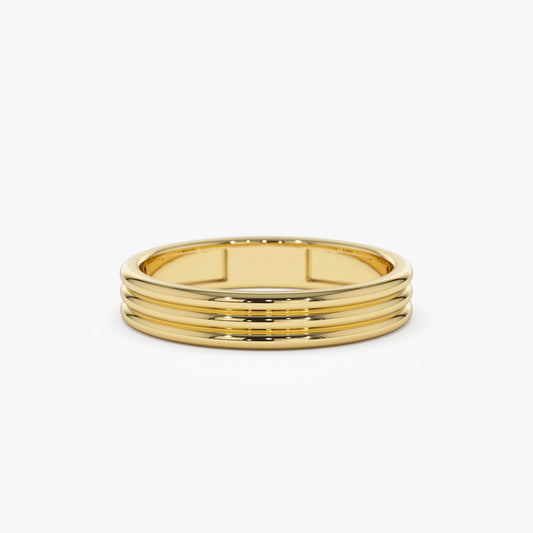 14k 3.5MM Multi Lined Gold Wedding Ring - Geum Jewels