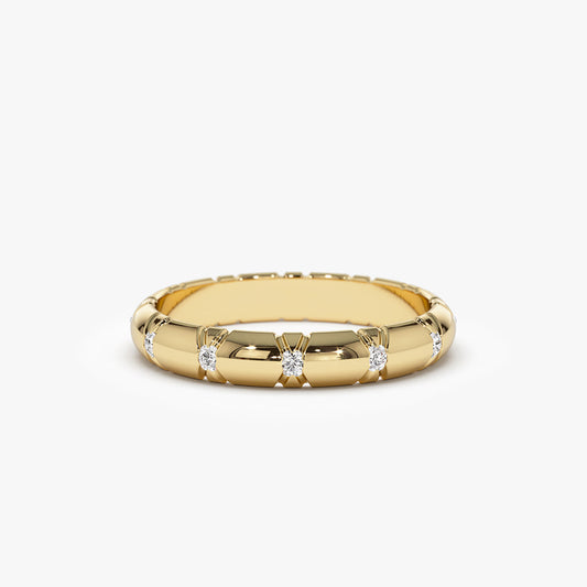 14k 3MM Unique X Cut Design Diamond Wedding Ring - Geum Jewels