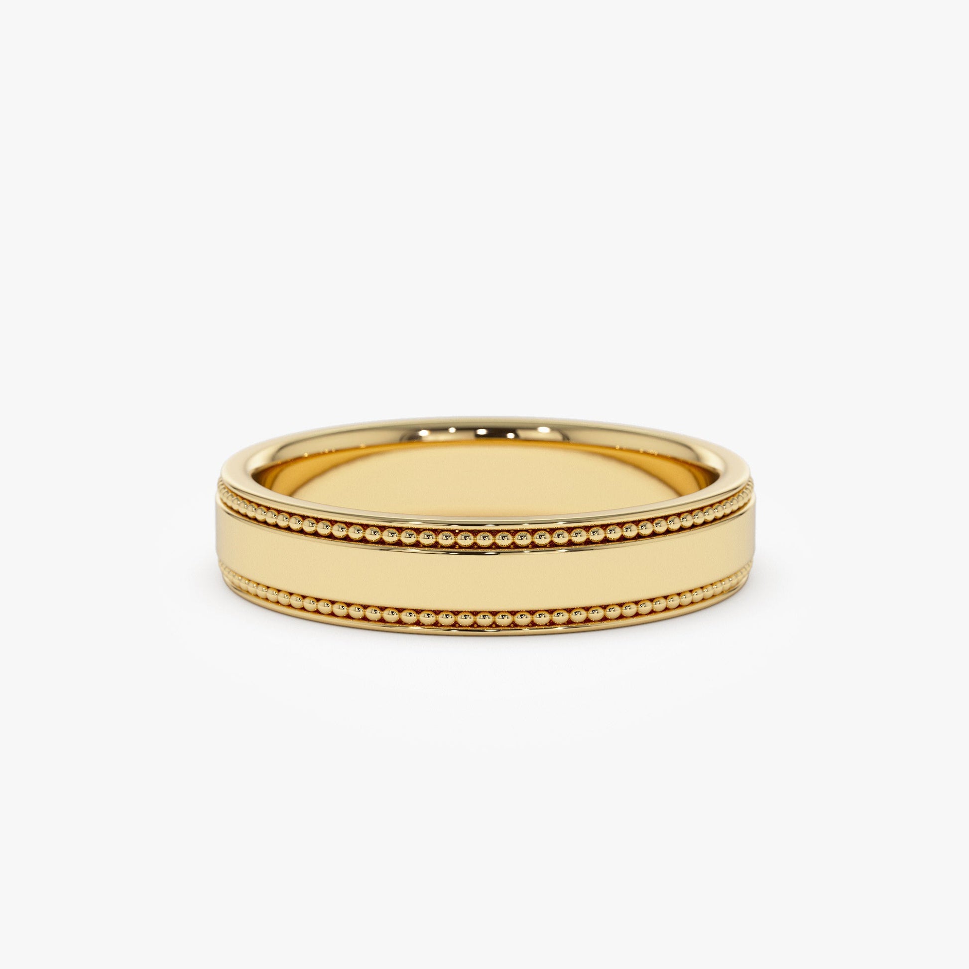 14k 4MM Flat Milgrain Edge Wedding Band - Geum Jewels