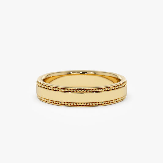 14k 4MM Flat Milgrain Edge Wedding Band - Geum Jewels