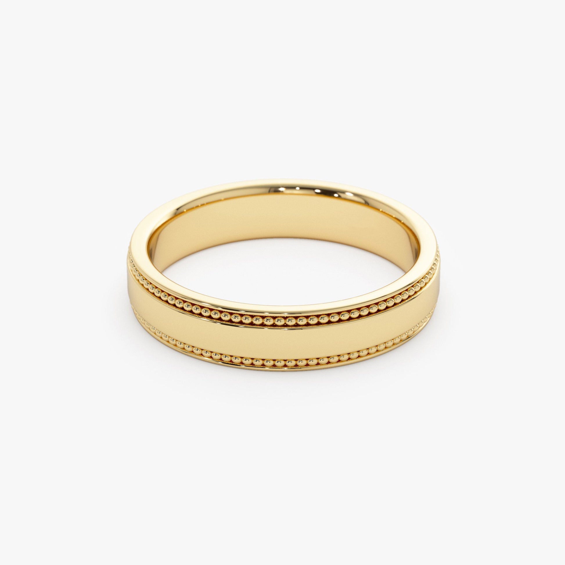 14k 4MM Flat Milgrain Edge Wedding Band - Geum Jewels