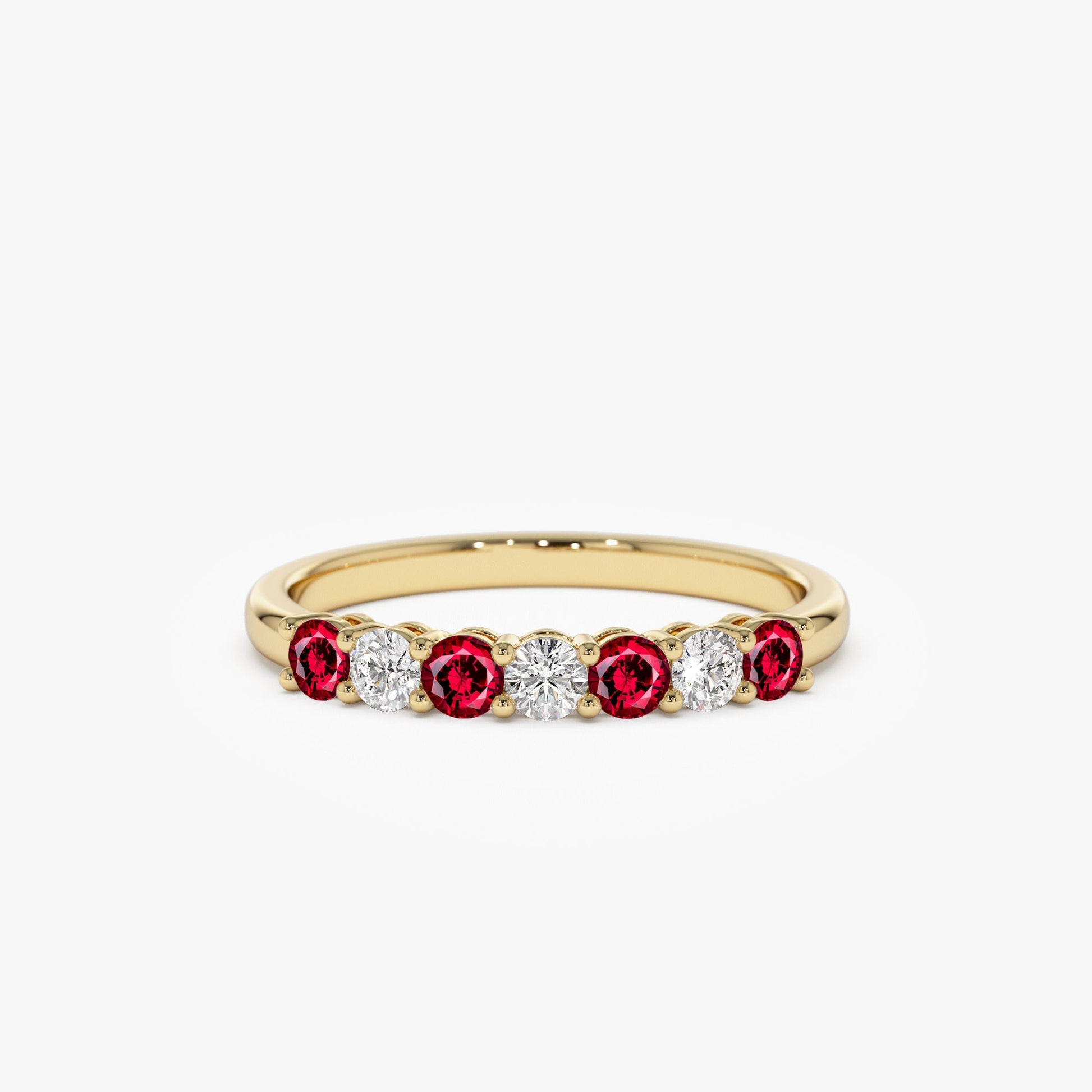 14k 7 Stone Basket Setting Diamond and Ruby Wedding Ring - Geum Jewels