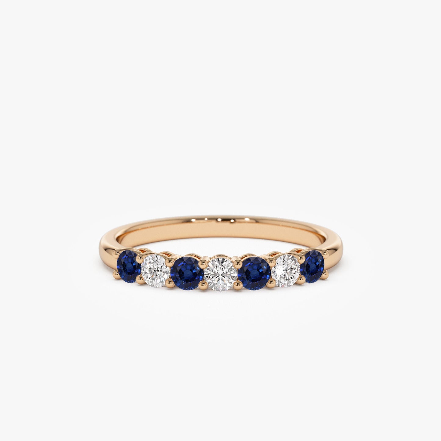 14k 7 Stone Basket Setting Diamond and Sapphire Wedding Ring - Geum Jewels