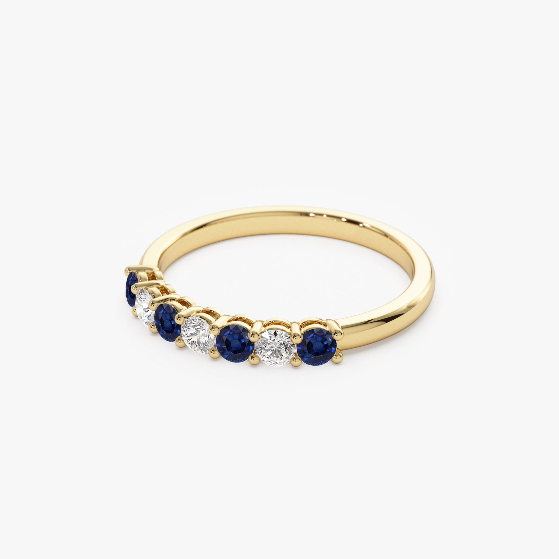 14k 7 Stone Basket Setting Diamond and Sapphire Wedding Ring - Geum Jewels