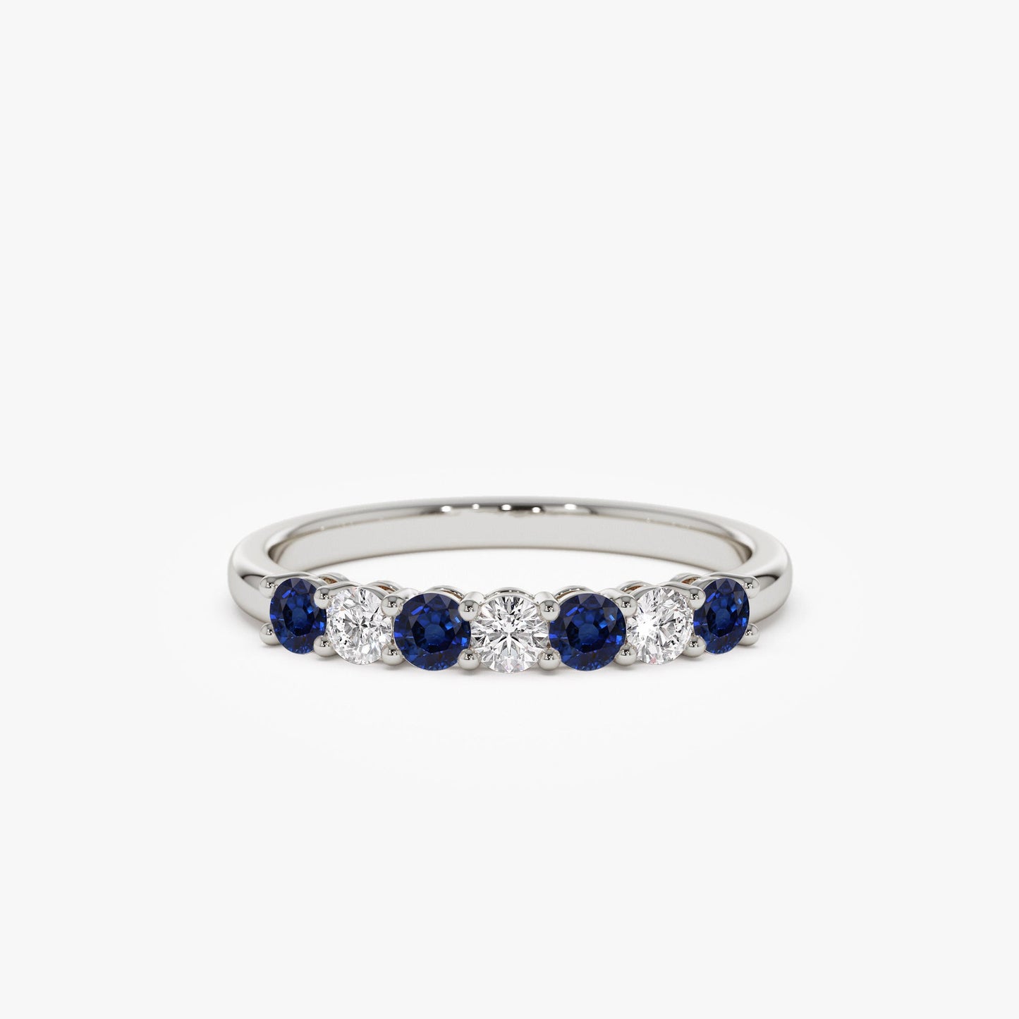 14k 7 Stone Basket Setting Diamond and Sapphire Wedding Ring - Geum Jewels