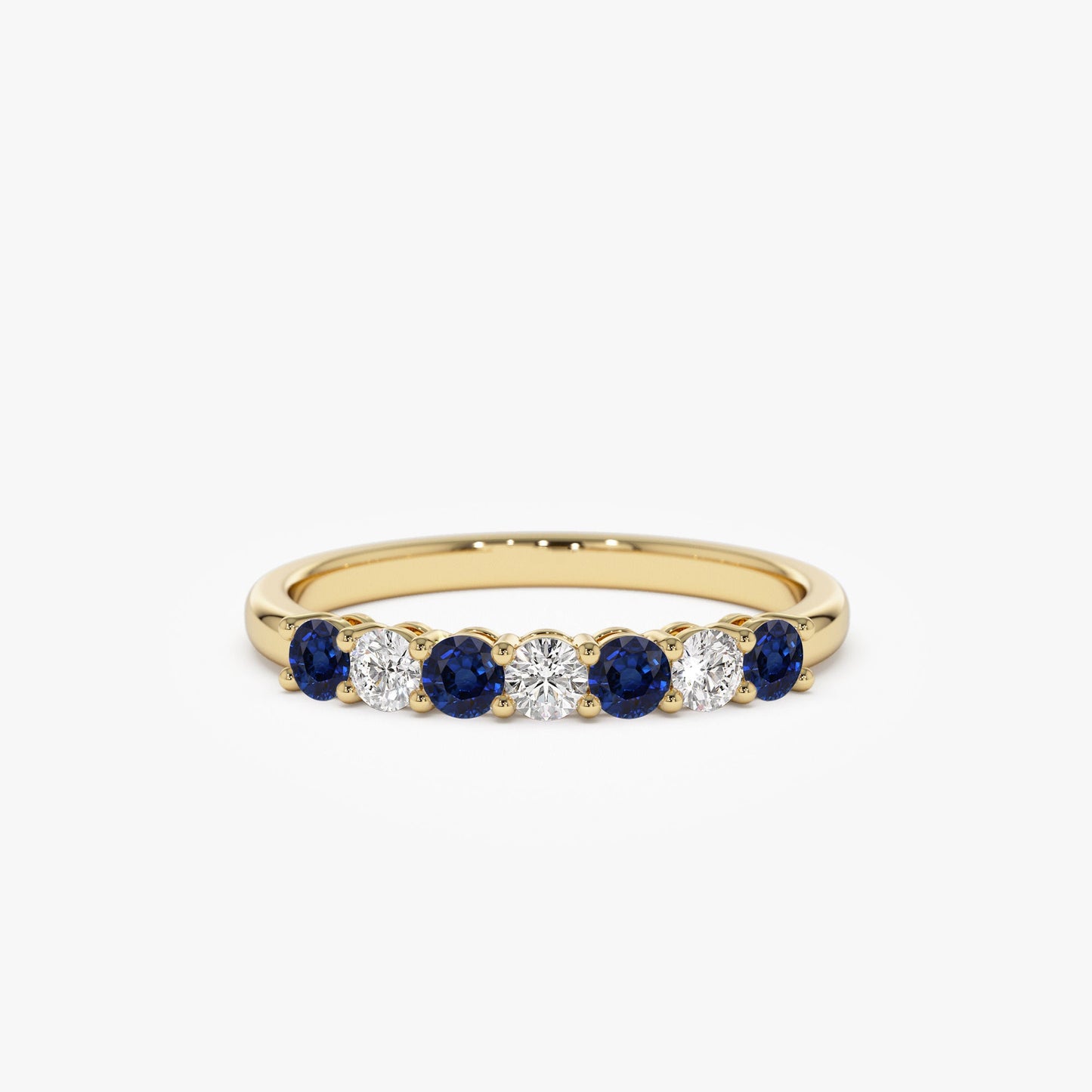 14k 7 Stone Basket Setting Diamond and Sapphire Wedding Ring - Geum Jewels