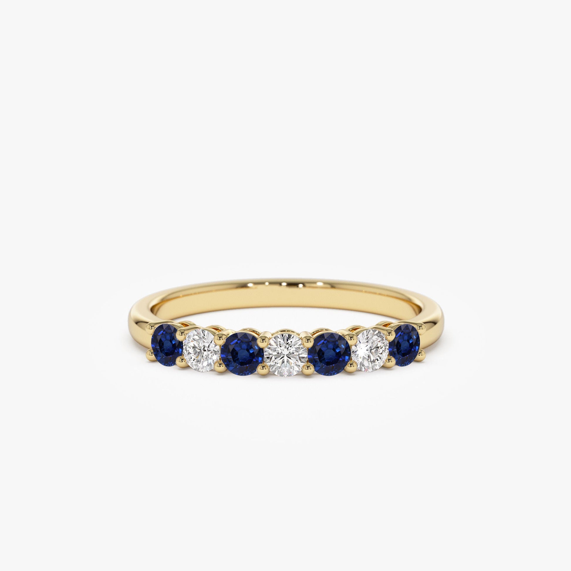 14k 7 Stone Basket Setting Diamond and Sapphire Wedding Ring - Geum Jewels