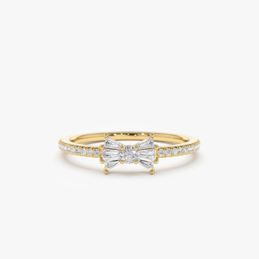 14k Baguette and Round Diamond Bow Ring - Geum Jewels
