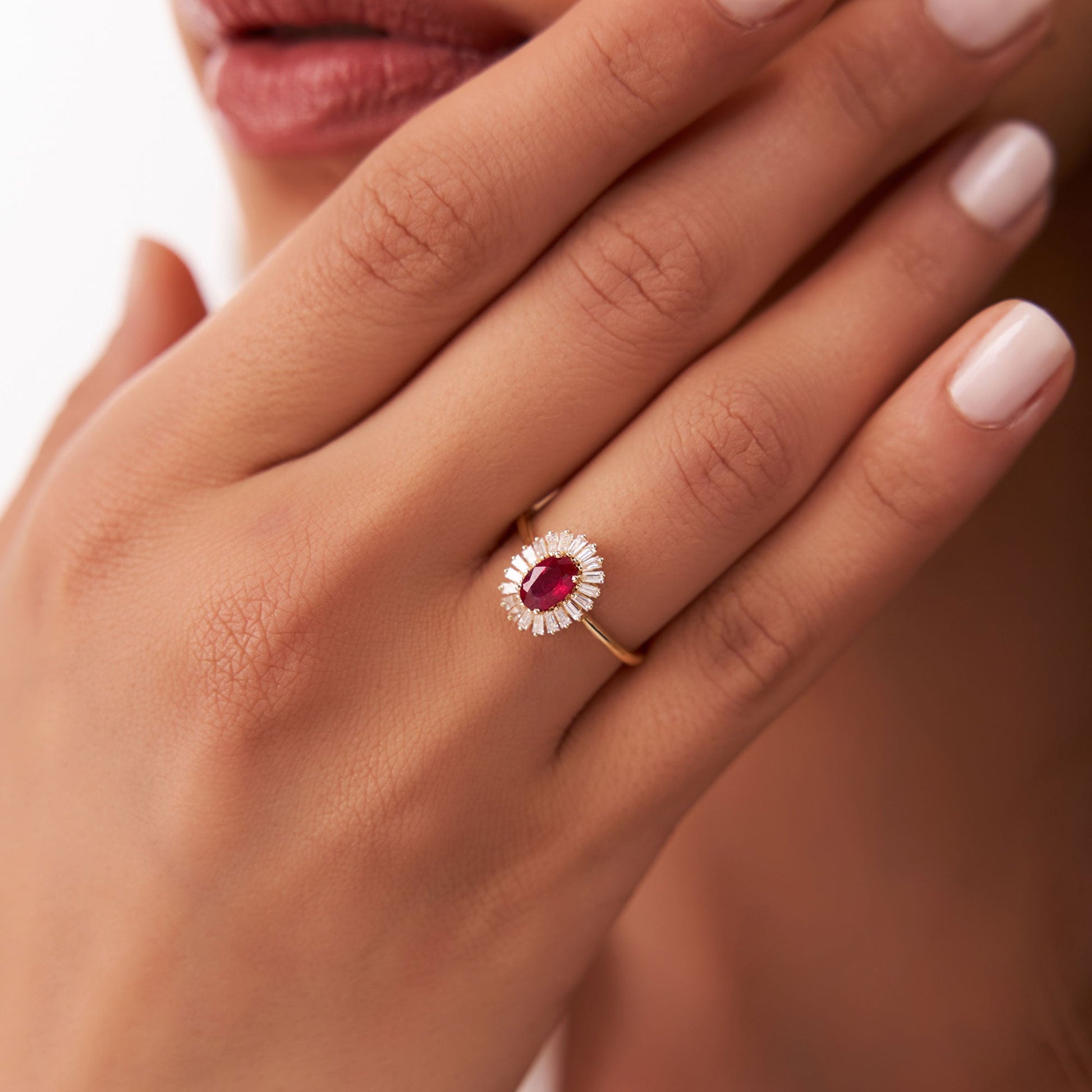 14k Baguette Diamond Ballerina Oval Ruby Ring