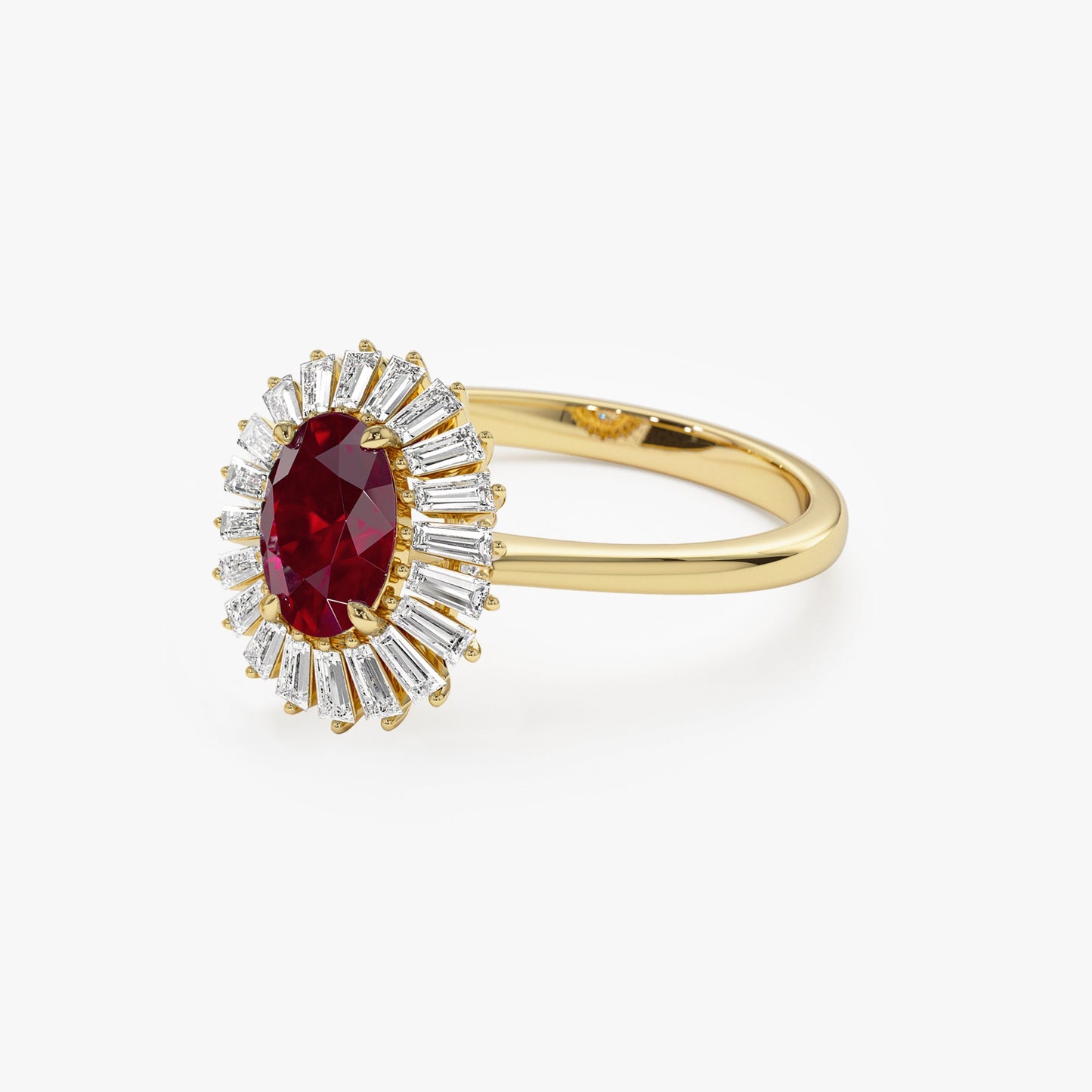 14k Baguette Diamond Ballerina Oval Ruby Ring - Geum Jewels