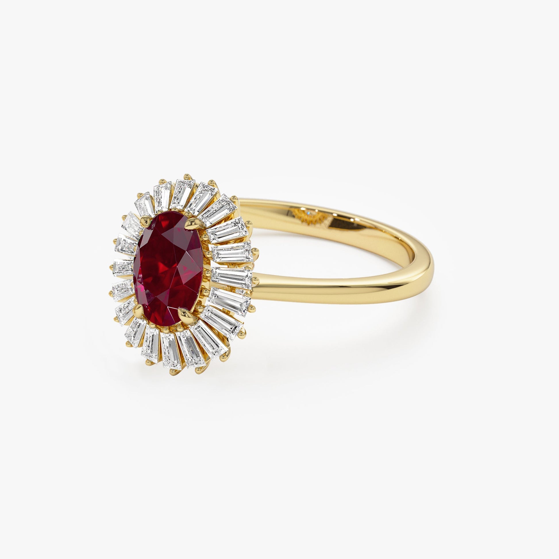 14k Baguette Diamond Ballerina Oval Ruby Ring - Geum Jewels