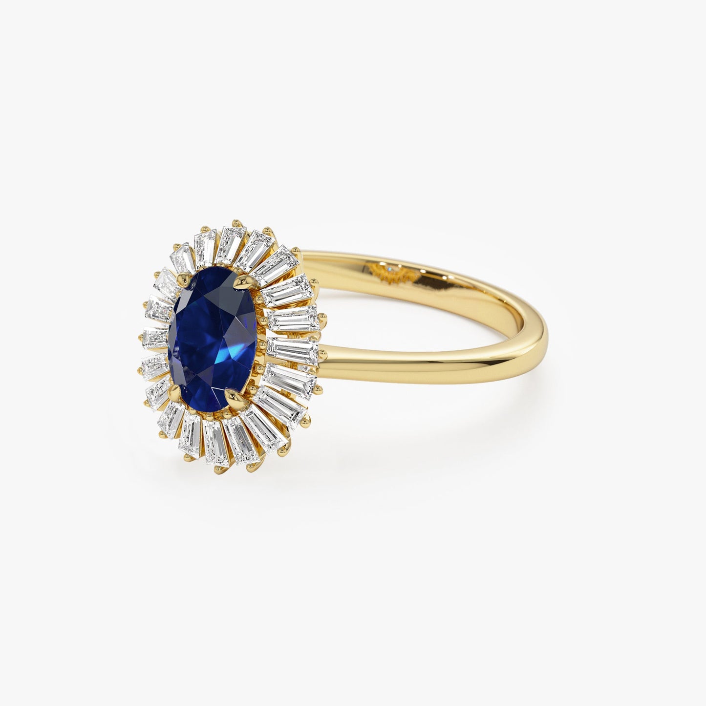 14k Baguette Diamond Ballerina Oval Sapphire Ring - Geum Jewels