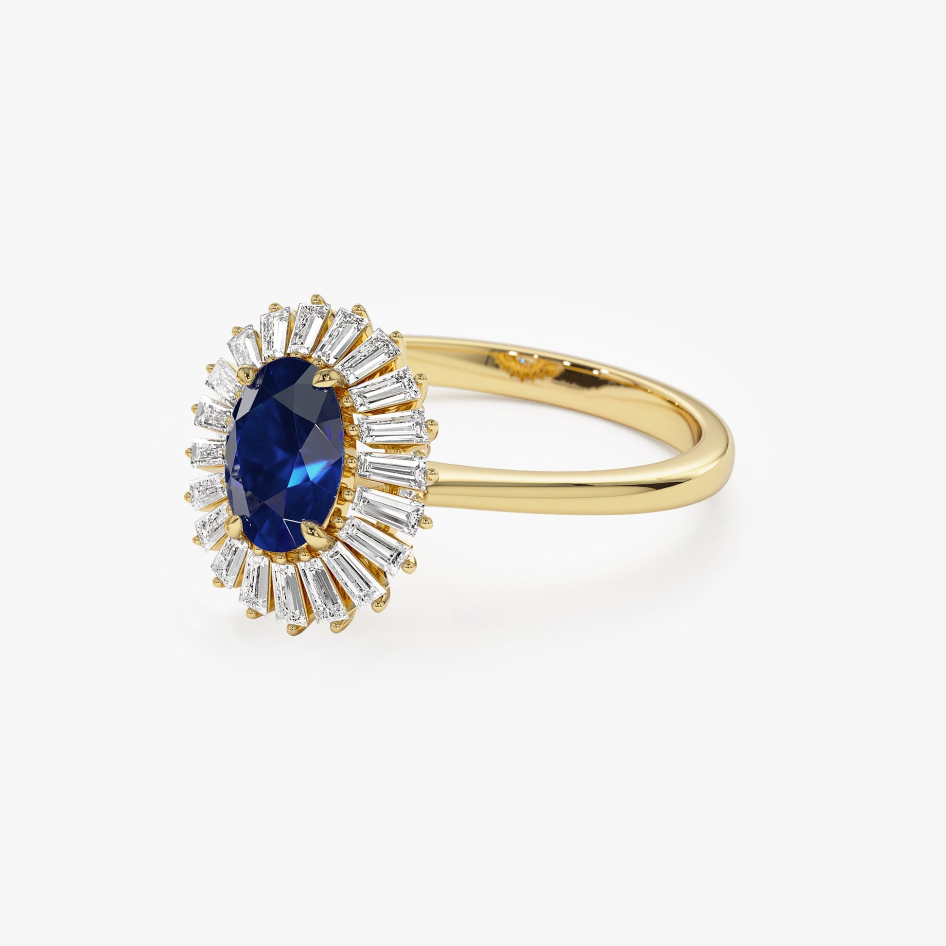 14k Baguette Diamond Ballerina Oval Sapphire Ring - Geum Jewels
