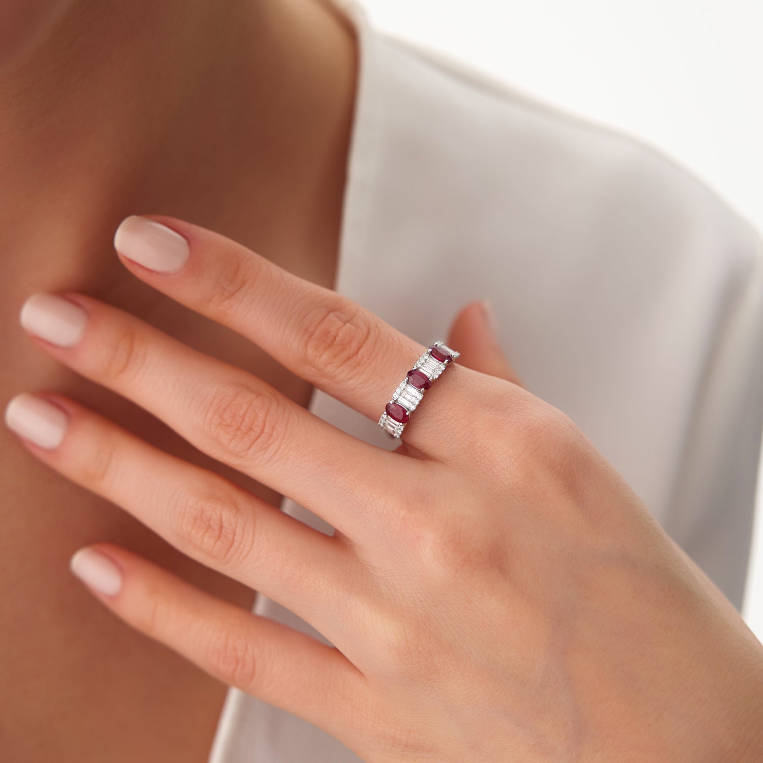 14K Baguette & Round Diamond with Genuine Ruby Ring