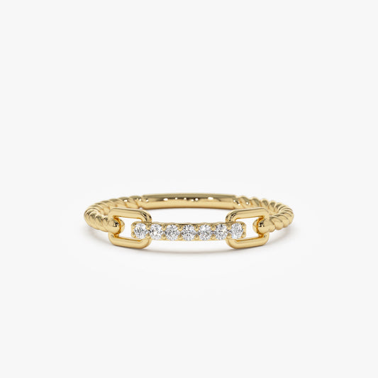 14k Braided Stackacble Pave Diamond Ring - Geum Jewels