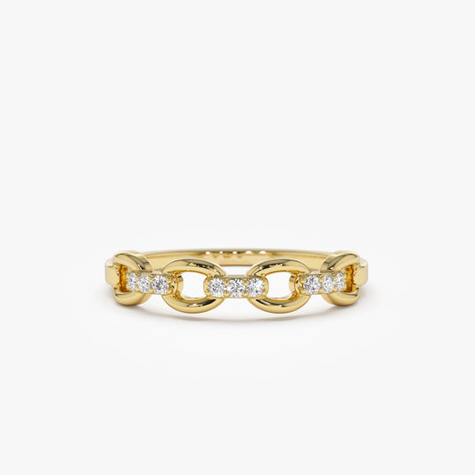 14K Cable Chain Link Diamond Ring - Geum Jewels