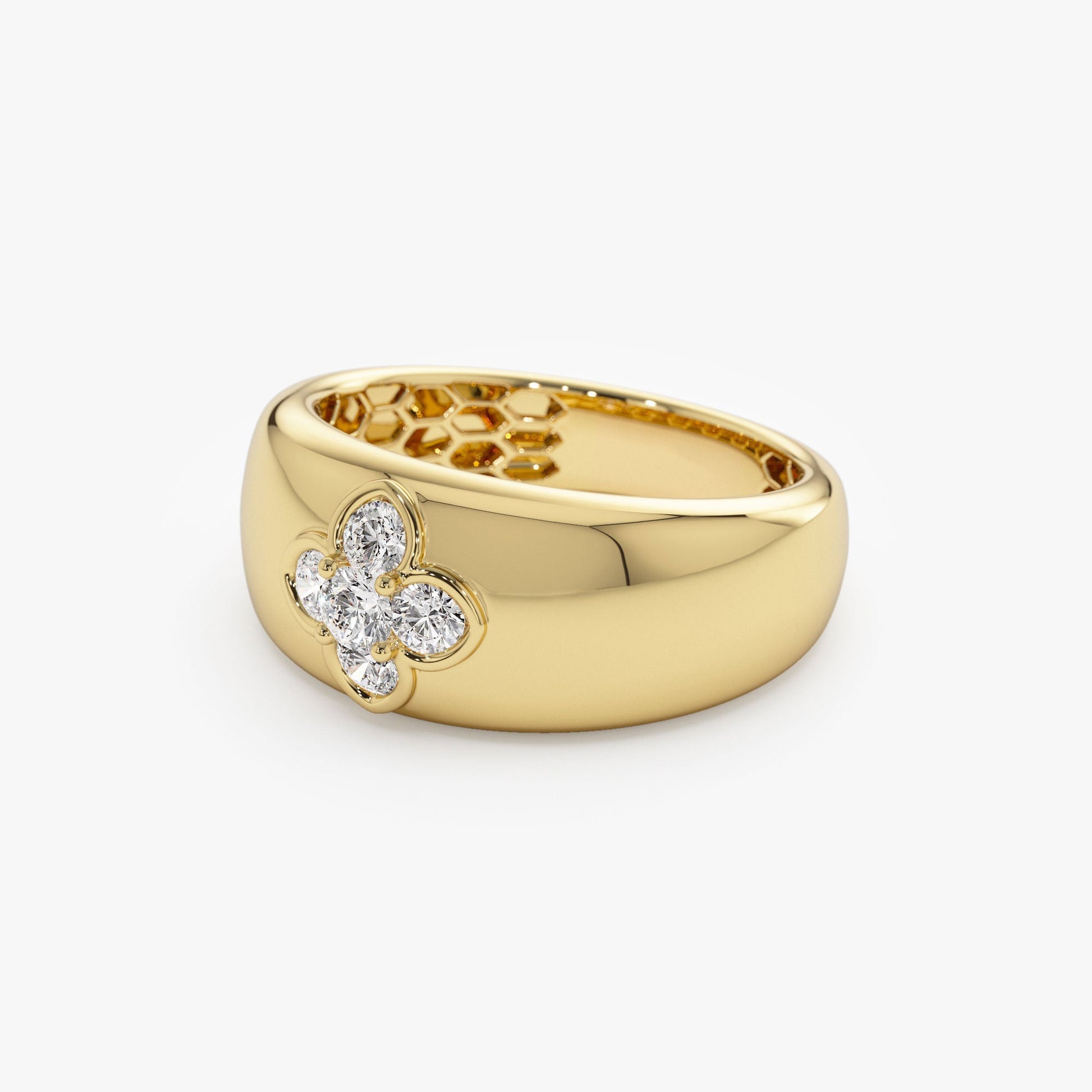 14k Chunky Diamond Clover Ring - Geum Jewels