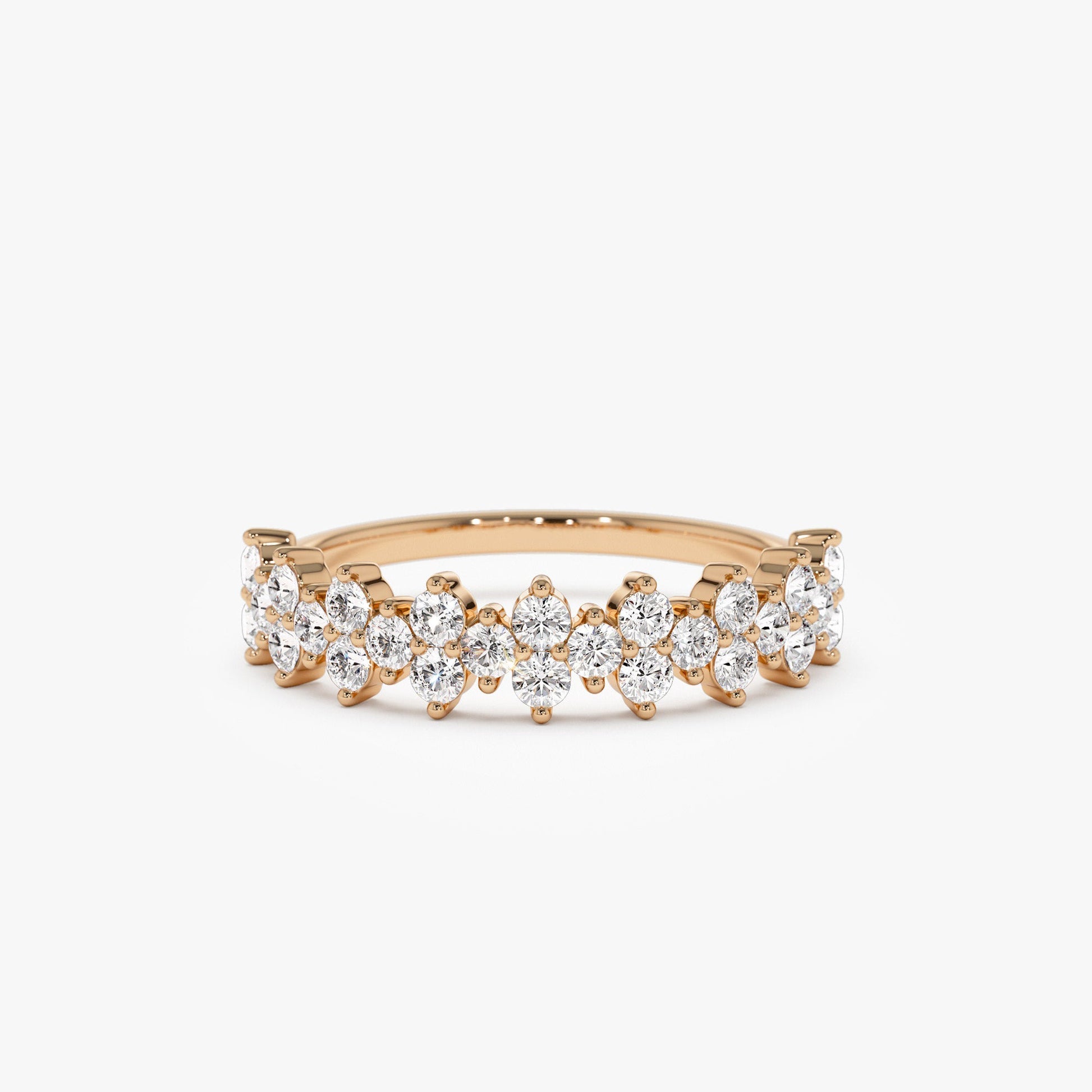 14k Cluster Diamond Half Eternity Wedding Band - Geum Jewels