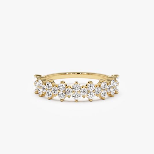 14k Cluster Diamond Half Eternity Wedding Band - Geum Jewels