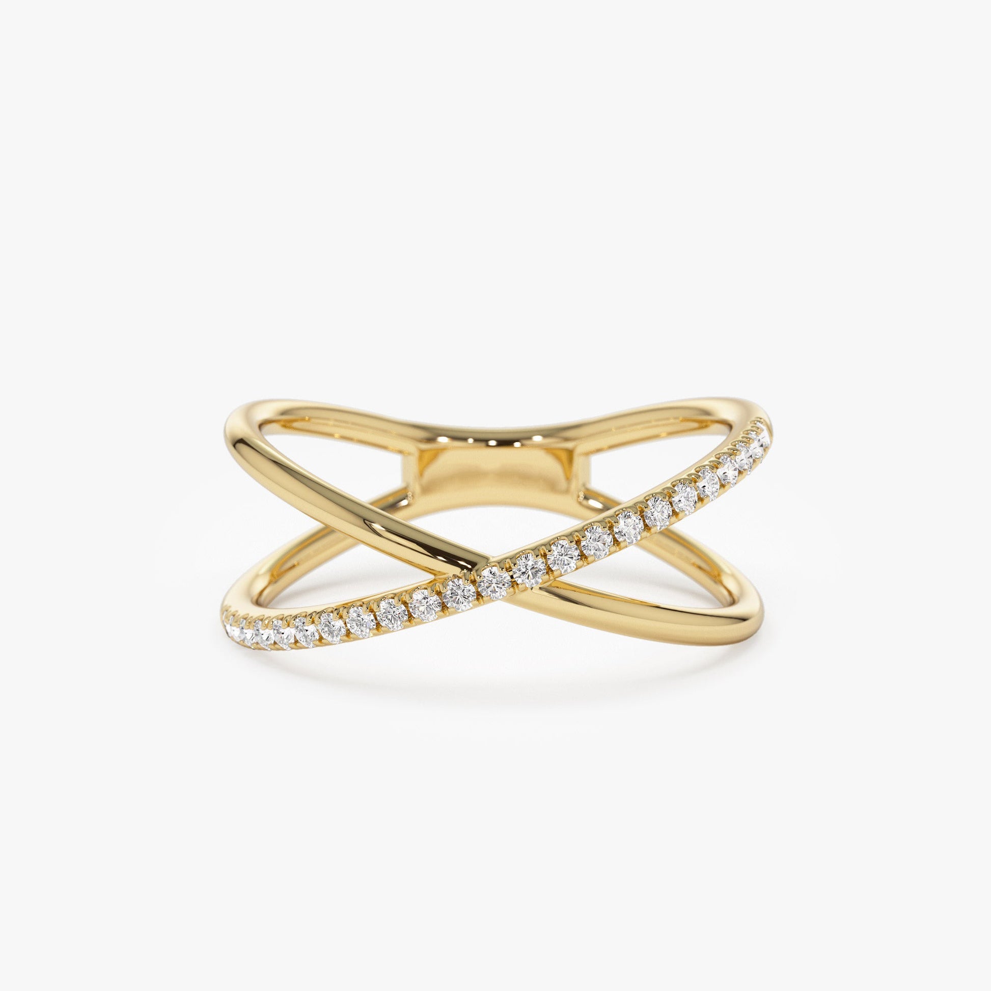 14k Criss Cross Single Side Diamond Ring - Geum Jewels