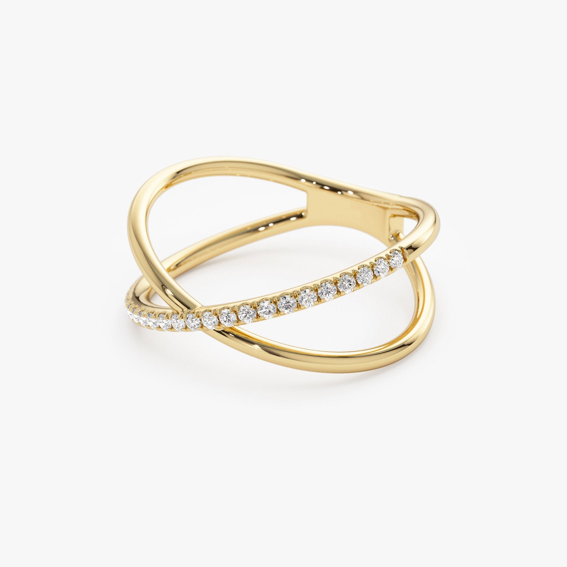 14k Criss Cross Single Side Diamond Ring - Geum Jewels