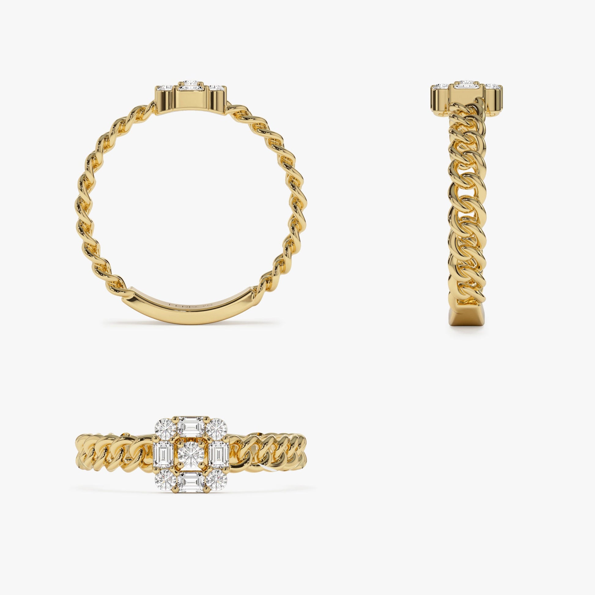 14k Curb Link Illusion Setting Baguette Diamond Ring