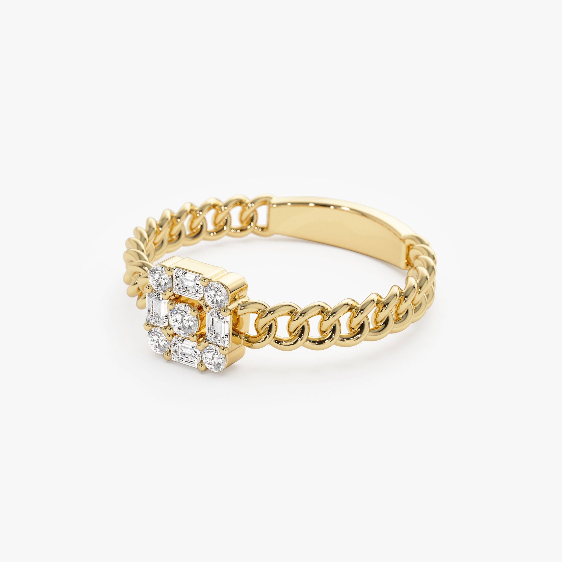 14k Curb Link Illusion Setting Baguette Diamond Ring - Geum Jewels