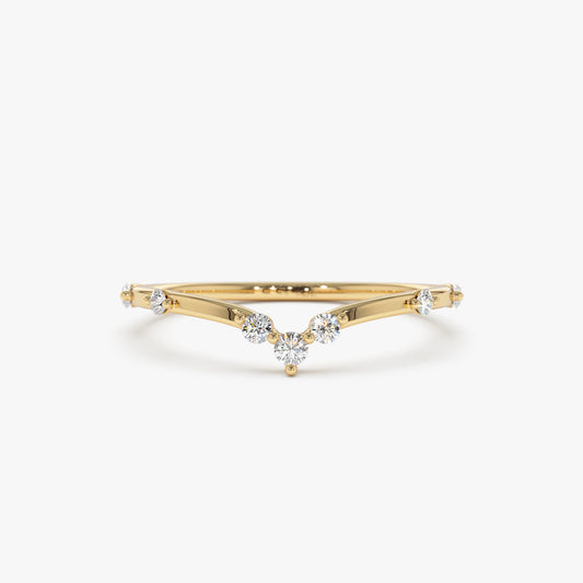 14k Curved Chevron Diamond Stacking Ring - Geum Jewels