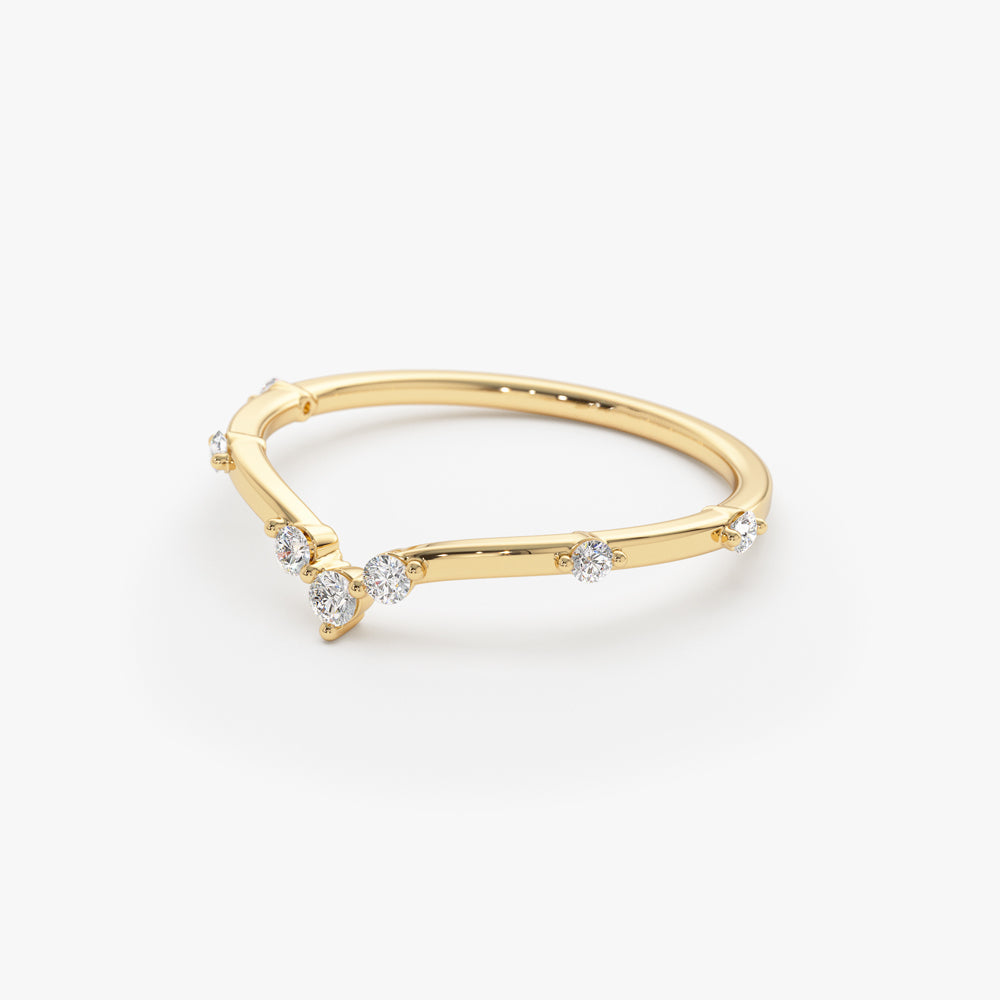 14k Curved Chevron Diamond Stacking Ring - Geum Jewels