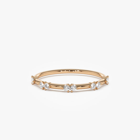 14k Dainty Stacking Diamond Wedding Band - Geum Jewels