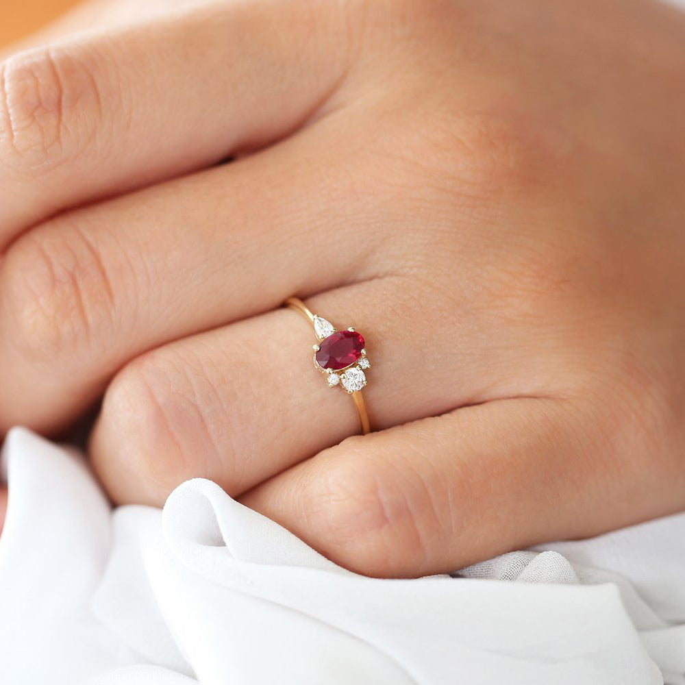 14k Diamond and Oval Ruby Ring