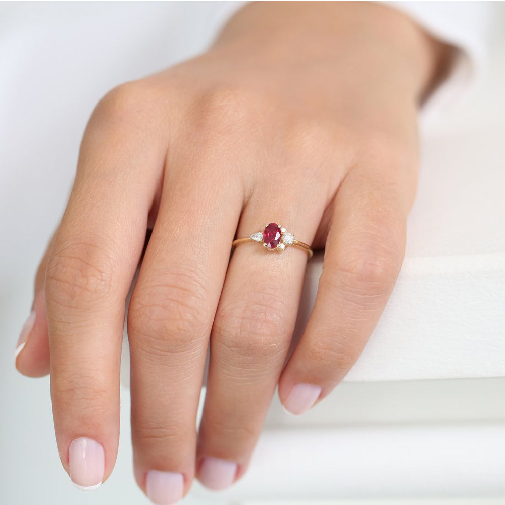 14k Diamond and Oval Ruby Ring