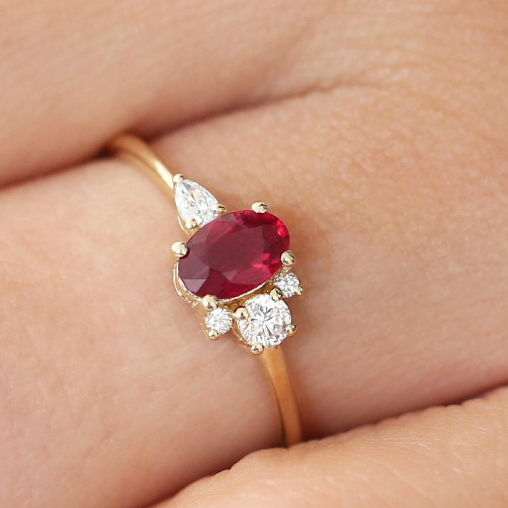 14k Diamond and Oval Ruby Ring