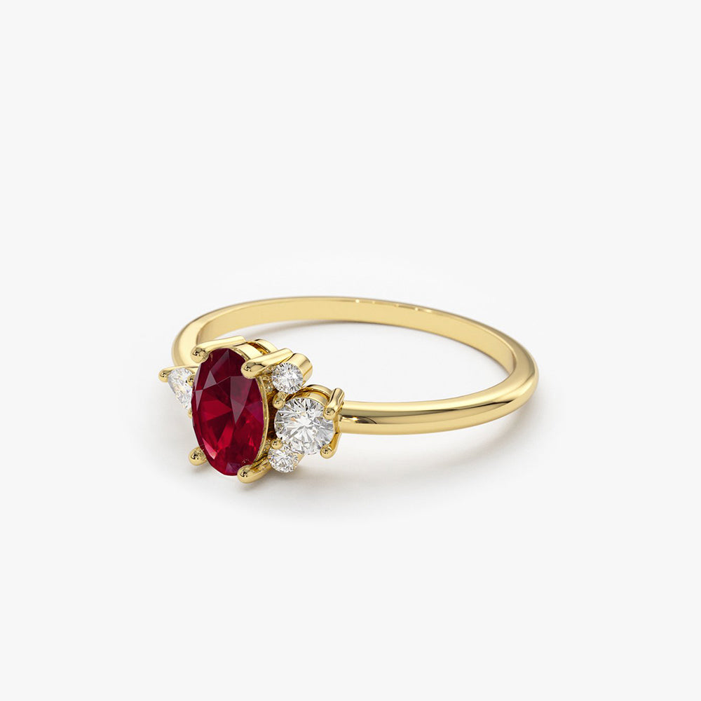 14k Diamond and Oval Ruby Ring