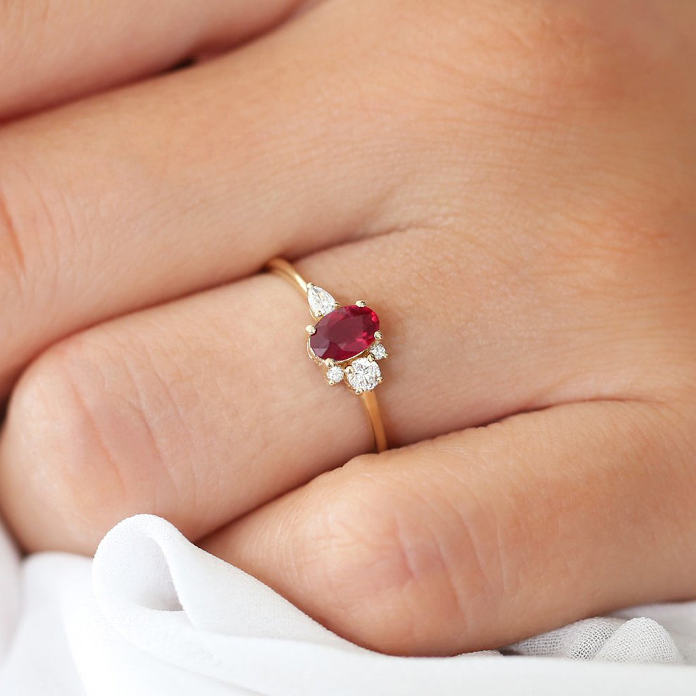 14k Diamond and Oval Ruby Ring