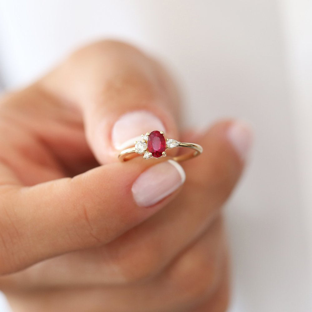 14k Diamond and Oval Ruby Ring
