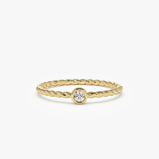 14K Diamond Bezel Twisted Engagement Ring - Geum Jewels