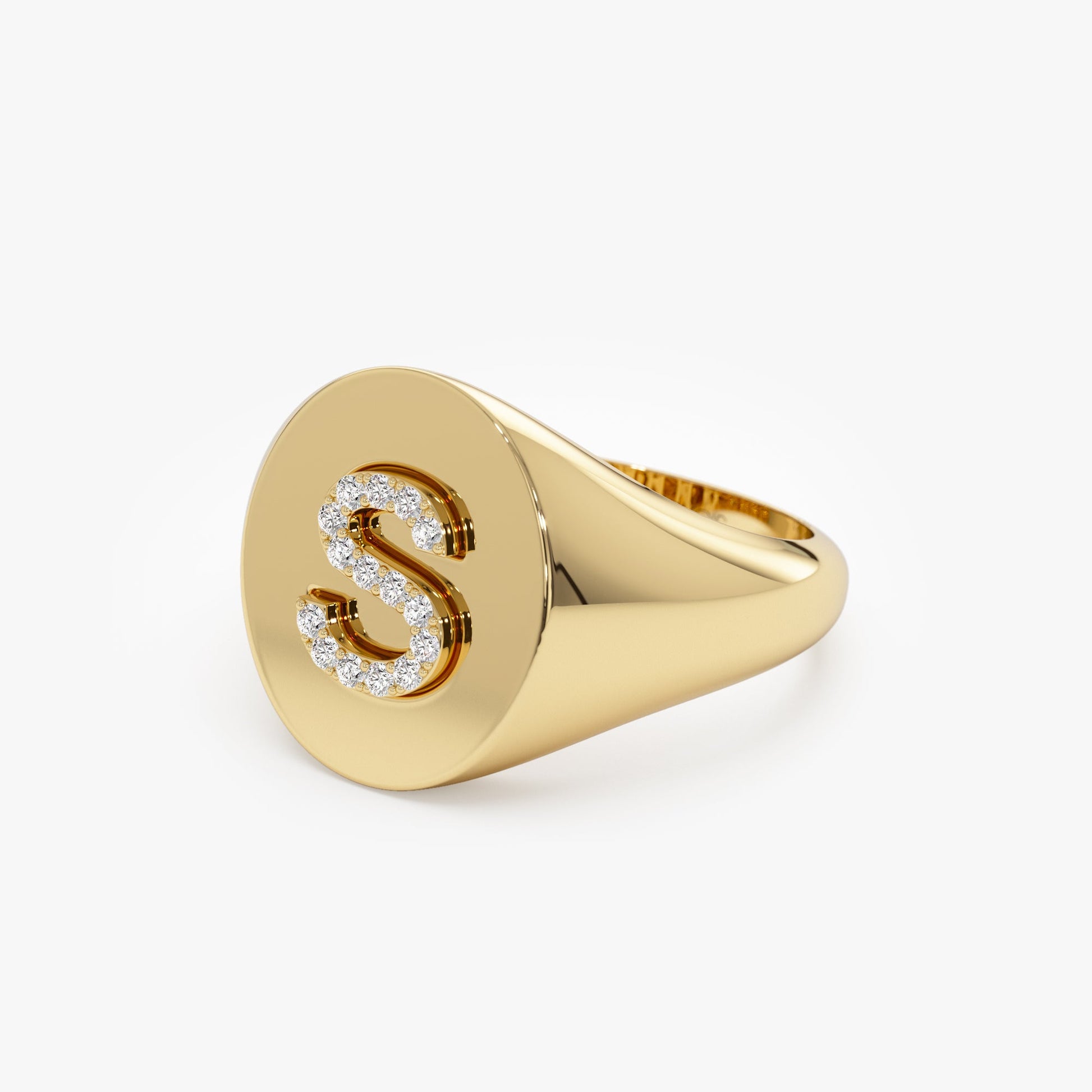 14K Diamond Letter Signet Ring