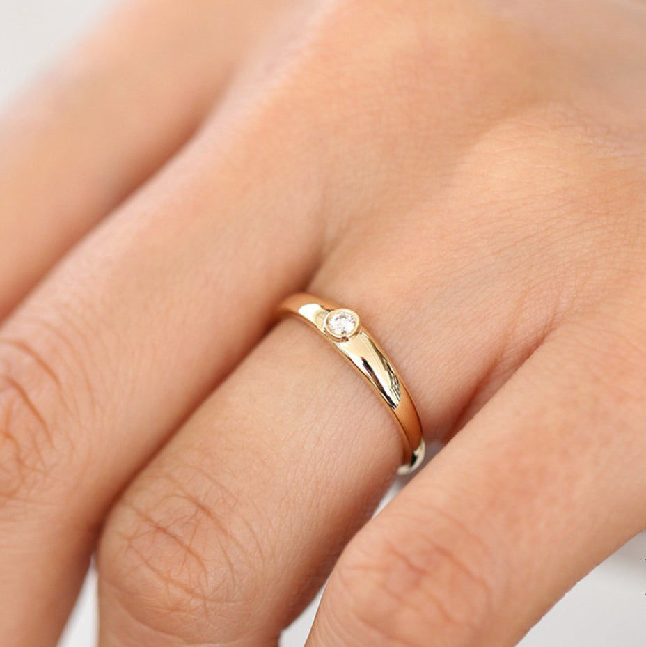 14k Dome Diamond Bezel Ring