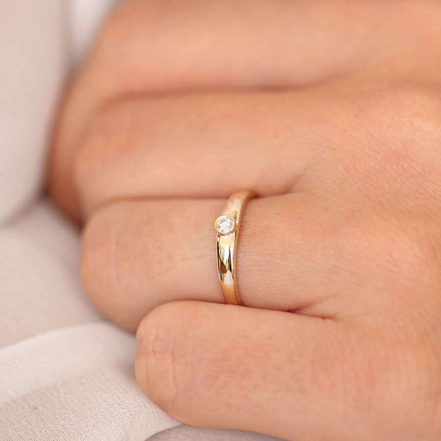 14k Dome Diamond Bezel Ring