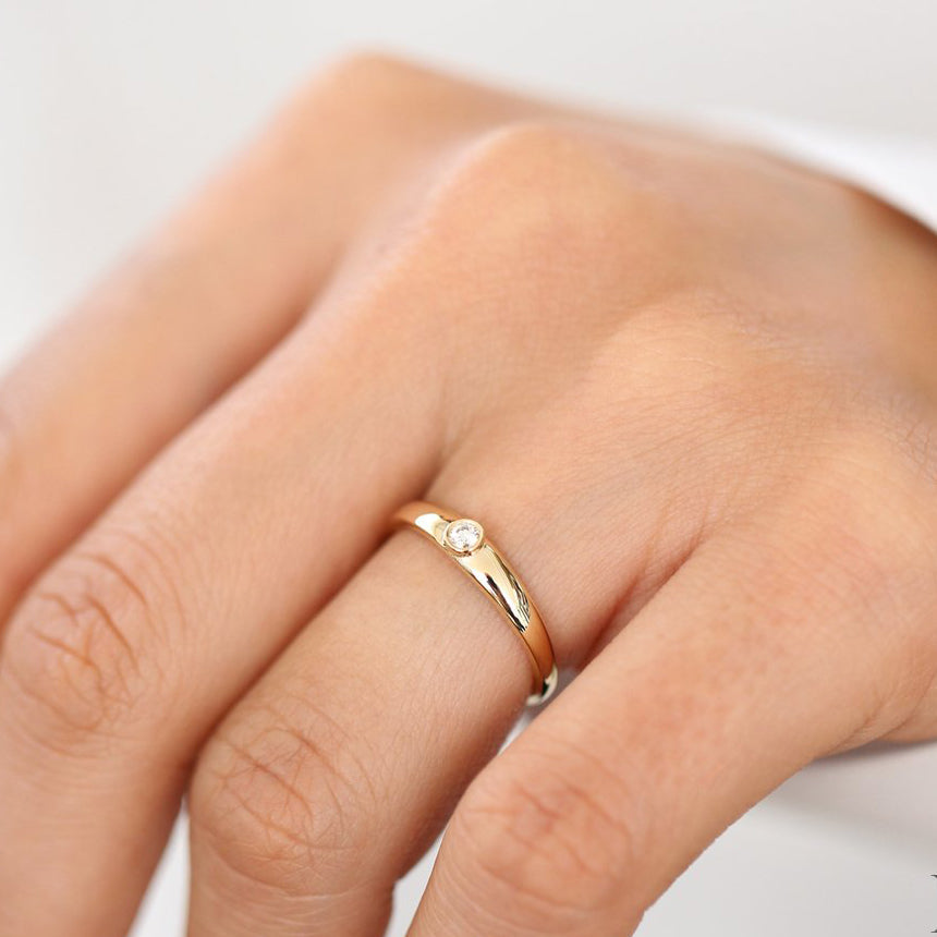 14k Dome Diamond Bezel Ring