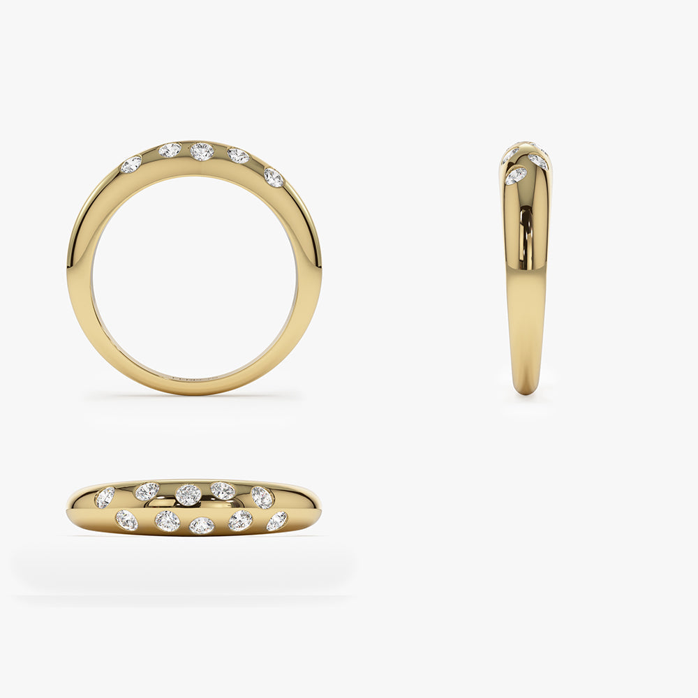 14k Dome Zig Zag Flush Diamond Ring