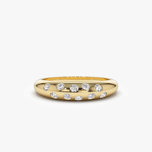 14k Dome Zig Zag Flush Diamond Ring - Geum Jewels