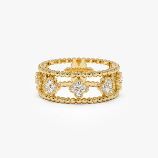 14k Double Band Diamond Clover Ring - Geum Jewels
