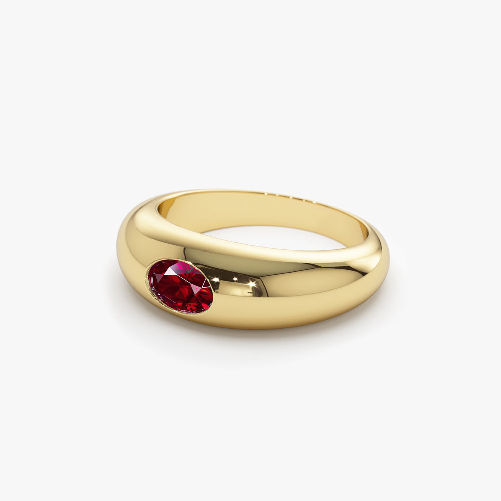 14k Flush Set Oval Ruby Dome Ring - Geum Jewels