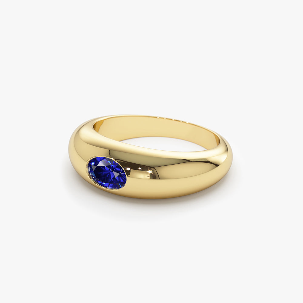 14k Flush Set Oval Sapphire Dome Ring - Geum Jewels