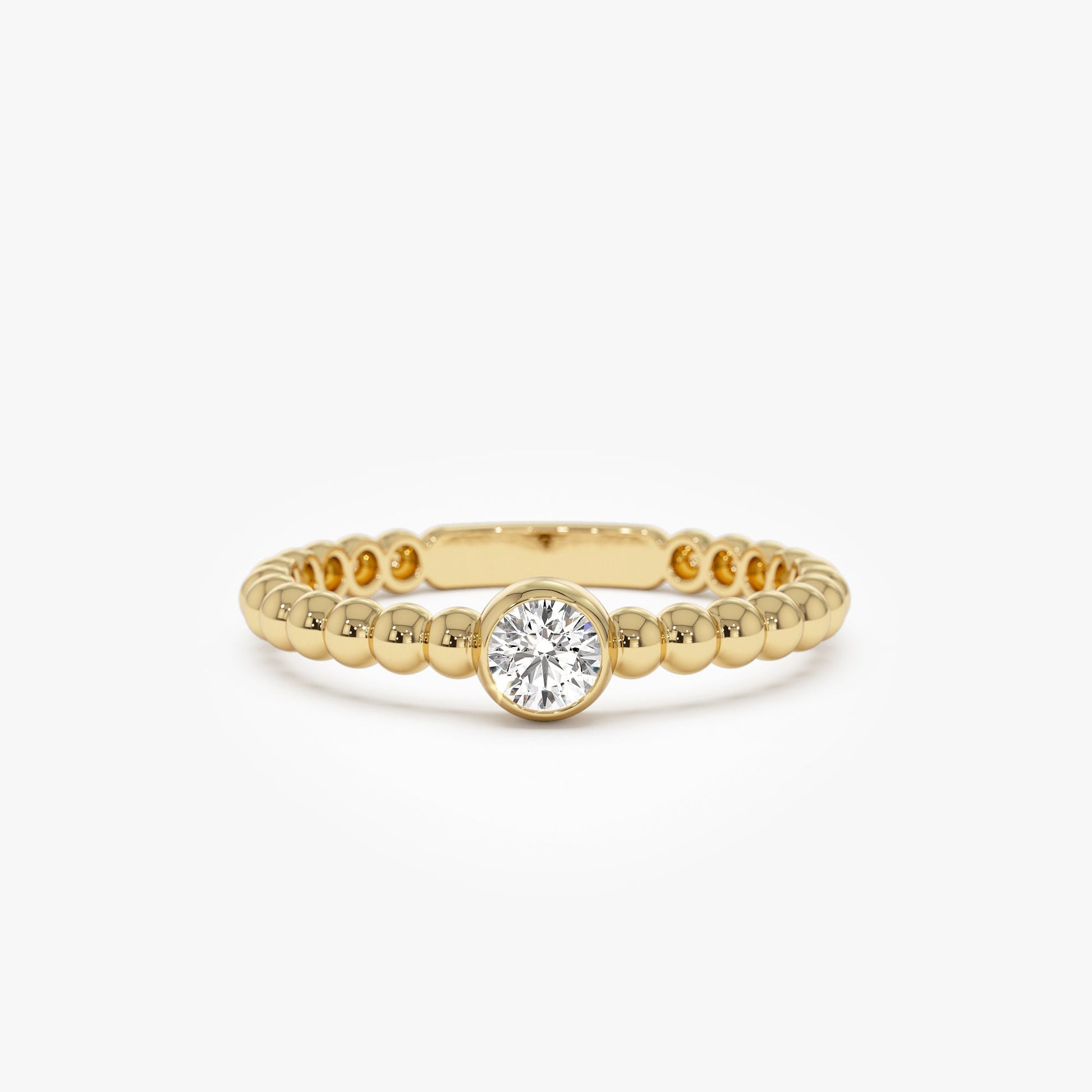 14K Gold Beaded Solitaire Diamond Bezel Ring - Geum Jewels